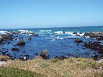 Scenic view of sea against clear sky