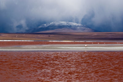 Scenic view of lake against cloudy sky