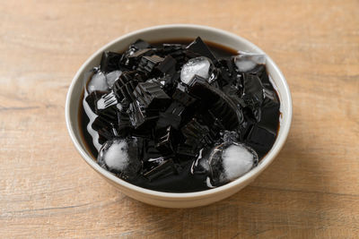 High angle view of food in bowl on table