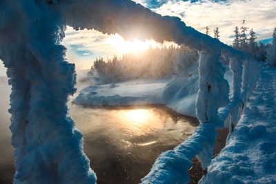 Panoramic view of lake against sky during winter