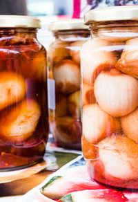 Close-up of drink in glass jar on table