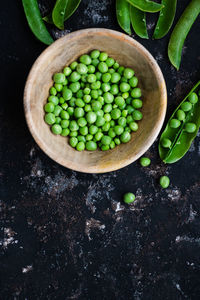 High angle view of vegetables in bowl on table