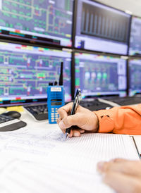 Low angle view of man working in office