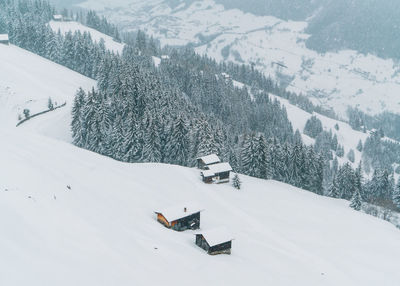 High angle view of ski lift on snow