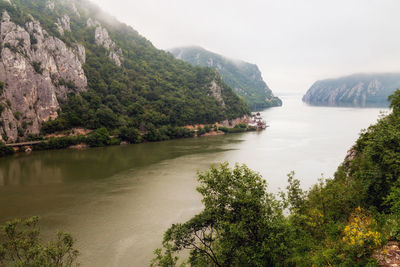 Scenic view of river amidst trees against sky