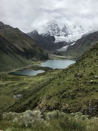 Scenic view of snowcapped mountains against sky