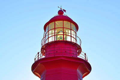 Low angle view of lighthouse against clear sky