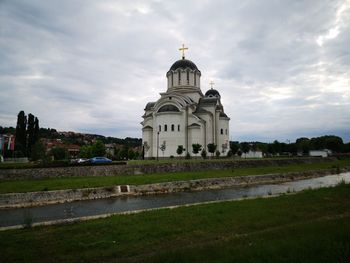 View of a building with church in background