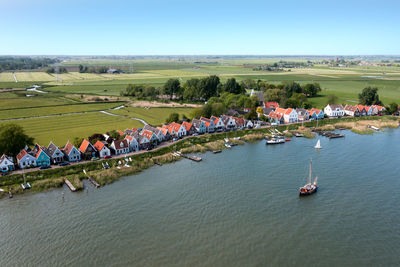 Aerial from the traditional village durgerdam near amsterdam in the netherlands at the ijsselmeer