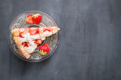 High angle view of dessert in bowl on table