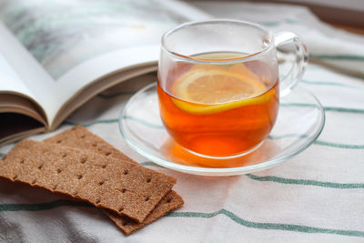 Close-up of tea served on table