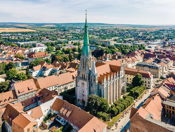 High angle view of buildings in city