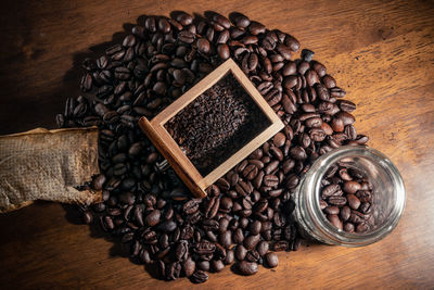 Coffee beans on table