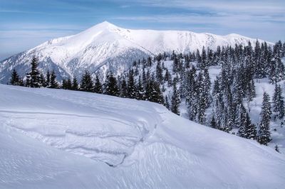 Snow covered mountain against sky