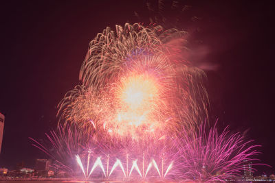 Firework display at night