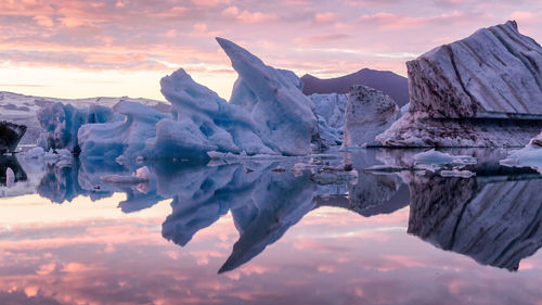 Scenic view of icebergs reflecting in water