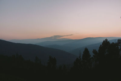 Scenic view of silhouette mountains against sky at sunset