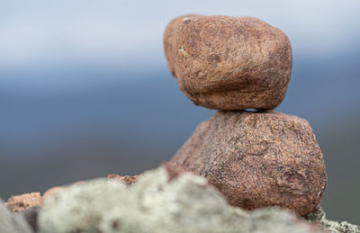 Close-up of stone stack on rock