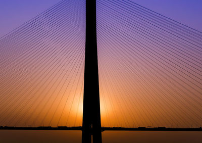 Silhouette of suspension bridge against sky during sunset