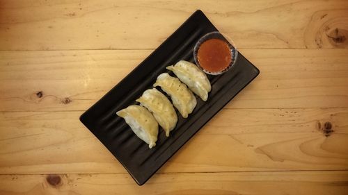 High angle view of sushi on table