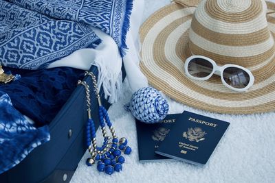 High angle view of hat on table