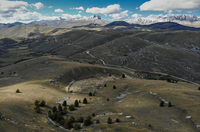 High angle view of land against sky