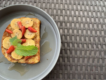 High angle view of breakfast served on table