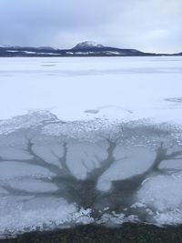 Frozen lake against sky
