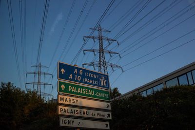 Low angle view of information sign against sky