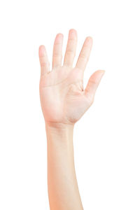 Close-up of hand over white background