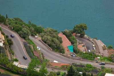 High angle view of cars on street in city