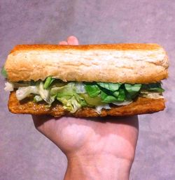 Close-up of hand holding burger