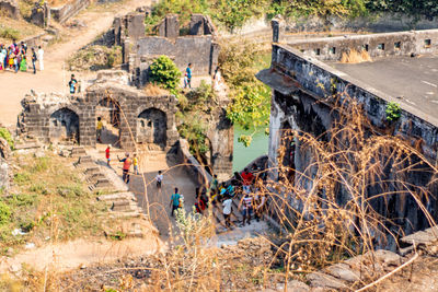 High angle view of a tourists