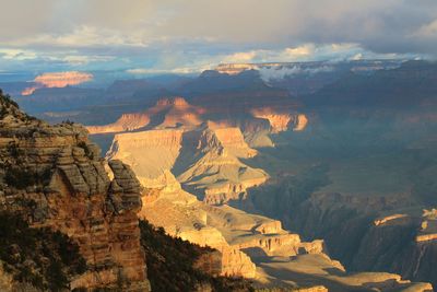 Aerial view of landscape and mountains against sky