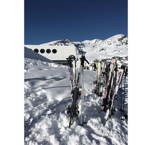 Scenic view of snowcapped mountains against clear sky