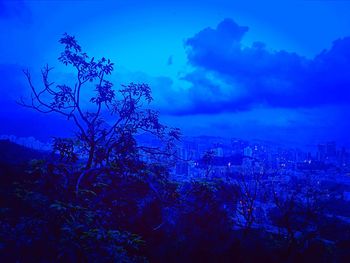 Scenic view of trees against sky at dusk