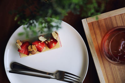 High angle view of breakfast on table