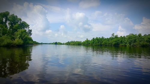 Scenic view of sea against cloudy sky