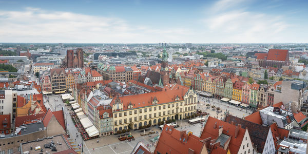 High angle view of townscape against sky