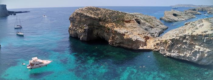 High angle view of rock formation in sea