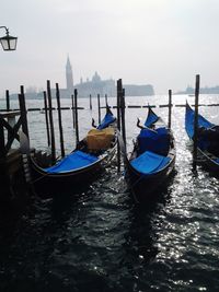 Gondolas moored in grand canal