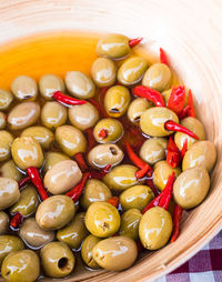 Bowls of chilli olives on sale at waddesdon manor artisan market