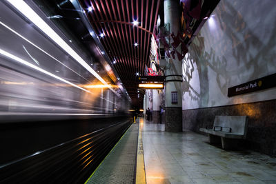 Blurred motion of subway station at night