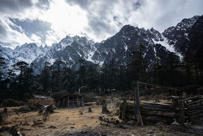 Scenic view of snowcapped mountains against sky