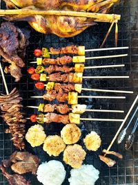 High angle view of vegetables on barbecue grill