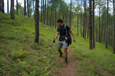 Full length of man walking in forest