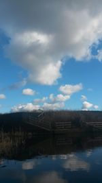 Scenic view of lake against cloudy sky