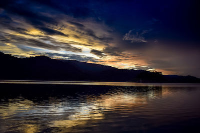 Scenic view of lake against sky during sunset