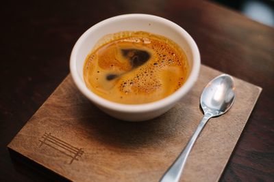 Close-up of soup in bowl on table