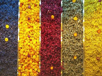 High angle view of multi colored flowers on floor